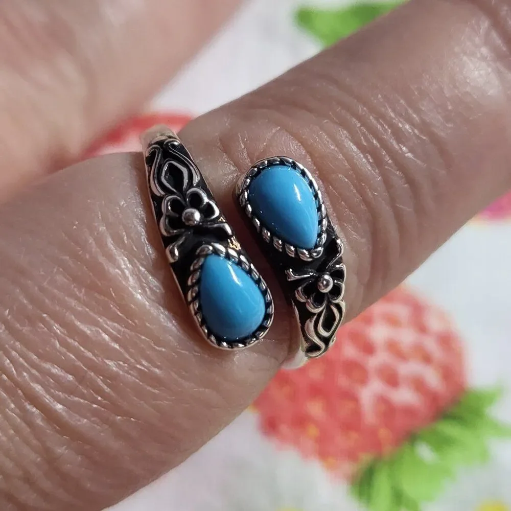 Turquoise Oxidized Sterling Silver Bypass Ring